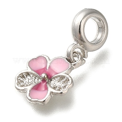 ラックメッキ合金ピンクエナメルヨーロピアンダングルチャーム  花の大きな穴のペンダント  プラチナ  24.5mm  穴：4.5mm  花：14.5x11.5x2.5mm&nbsp;PALLOY-A009-07P