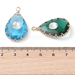 真鍮とガラスのペンダント  ティアドロップ  ミックスカラー  ライトゴールド  30x19x10mm  穴：2mm&nbsp;KK-Z046-04G