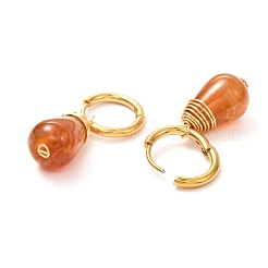 Teardrop Natural Crackle Agate Beads Huggie Hoop Earrings&nbsp;EJEW-JE04603