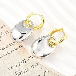 女性用楕円形真鍮フープピアス  ラックめっき  持続的なメッキ  カドミウムフリー＆鉛フリー  ツートン  プラチナ·ゴールデン  42x20.5mm&nbsp;EJEW-U057-06A-04GP