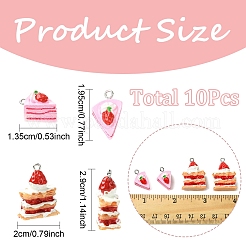10個2スタイル不透明樹脂ペンダント  ケーキチャーム  プラチナメッキ鉄ループ付き  模造食品  ミックスカラー  19.5~29x13.5~20x11~13mm  穴：1.8~2mm  5個/スタイル&nbsp;CRES-YW0001-47
