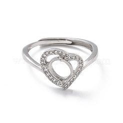 Adjustable Rhodium Plated 925 Sterling Silver Clear Cubic Zirconia Ring Components&nbsp;STER-C011-09P