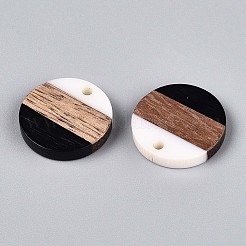 樹脂＆ウォールナットウッドペンダント  フラットラウンド  ミックスカラー  18.5x3.5mm  穴：2mm&nbsp;RESI-T057-35M