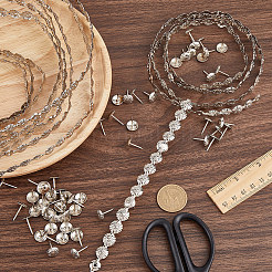 5袋の花の鉄製装飾ストリップ  鉄製の家具用釘付き  ソファアクセサリー  プラチナ  1000x11x3mm  ネジ:16x11mm&nbsp;FIND-GF0008-41A-P