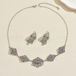 Ethnic Style Brass Hollow Geometric Rhombus Tassel Earrings & Necklaces Sets for Women&nbsp;BO1071