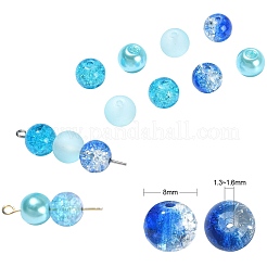 透明ガラスビーズ連売り100個。  ビーズジュエリー作り  艶消し  ラウンド  ブルー  8mm  穴：1.3~1.6mm&nbsp;GLAA-CJ0002-06