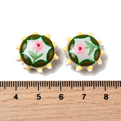 焼き絵の具、ガラス、エナメル、ビーズ  フラットラウンド  バンピー  花  19x19.5x8.5mm  穴：1.2mm&nbsp;LAMP-K039-34D