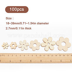 100個の木製カボション  レーザーカットウッドシェイプ  花  パパイヤホイップ  18~39x2.7mm&nbsp;WOOD-SC0001-72