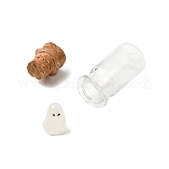 ハロウィーンのガラスの願い事ボトルペンダント  幽霊の柱  樹脂と鉄のループ付き  透明  38x15mm  穴：2mm&nbsp;IFIN-P041-02P-01