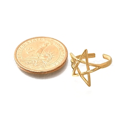 女性用304ステンレススチールオープンカフリング  中空スター  18KGP本金メッキ  18.5mm  調整可能&nbsp;RJEW-R010-05G