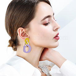 6ペア6色の楕円形アクリルダングルスタッドピアス、スチール鉄ピン付き女性用  ミックスカラー  54.5x27mm  1ペア/カラー&nbsp;EJEW-AN0004-12