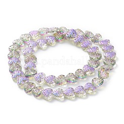 電気メッキ透明ガラスビーズ連売り  ハート  ミディアム蘭  13x15mm  穴：1.2mm  約50個/連  25.59''（65センチメートル）&nbsp;EGLA-R114-02A-HR01