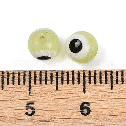 光沢のある不透明アクリルビーズ  丸い目  暗闇で光る  シャンパンイエロー  6mm  穴：1.6mm&nbsp;LACR-G050-01B
