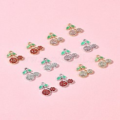 12 個 6 色ラックメッキ合金ペンダント  ラインストーン付き  チェリー  プラチナ·ゴールデン  16.5x14x3.5mm  穴：1.8mm  2個/カラー&nbsp;FIND-FS0003-11