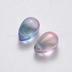 透明スプレー塗装ガラスチャーム  グリッターパウダー付き  ティアドロップ  プラム  9x6x6mm  穴：1mm&nbsp;X-GLAA-R211-03-E02