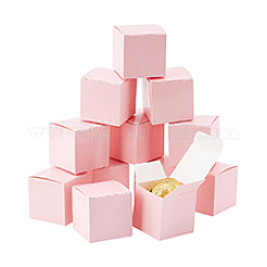 正方形のクラフト紙ネックレスイヤリング収納ギフトボックス  ギフト包装ケース  ピンク  5x5x5cm&nbsp;CON-WH0095-90B-01