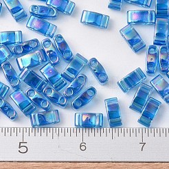 MIYUKIハーフティラビーズ  日本製シードビーズ  2の穴  （htl291)透明なカプリブルーab  5x2.3x1.9mm  穴：0.8mm  約250PCS /ボトル  10 G /ボトル&nbsp;SEED-JP0008-HTL0291