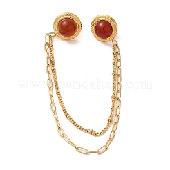 304 Stainless Steel & Dyed Stone Round Hanging Chain Brooch&nbsp;JEWB-S021-01G-03