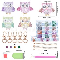 フクロウDIYダイヤモンド塗装キーホルダーセット  トレイプレート付き  ドリルポイントの釘のツール  合金回転式ナスカン  アイアンチェーン  刺繍工芸用  ミックスカラー&nbsp;DIY-WH0163-82