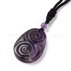 Adjustable Natural Amethyst Teardrop with Spiral Pendant Necklace with Nylon Cord for Women&nbsp;NJEW-L171-04B