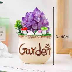 天然アメジストの花のクラスター盆栽  置物家の装飾  治癒のためのレイキエネルギーストーン  130~140mm&nbsp;PW-WG3252E-01