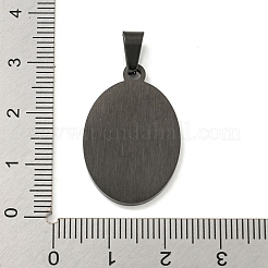 304ステンレスペンダント  セントクリストファーチャーム付きオーバル  ブラック  27x18x2mm  穴：6x3.5mm&nbsp;STAS-C102-09A-EB