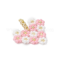 ミユキガラスシードビーズハートと花のペンダント  ピンク  21.5x21x3mm  穴：2mm&nbsp;PALLOY-MZ01113-02