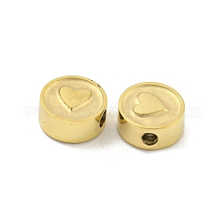304ステンレススチールビーズ  ハート付きフラットラウンド  14KGP本金メッキ  8x3.5mm  穴：2mm&nbsp;STAS-P356-04G