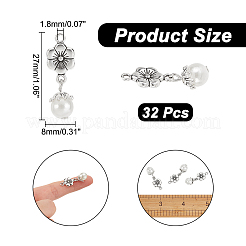 アクリル模造真珠ペンダント32個  チベット風合金の発見  花  アンティークシルバー  27mm  穴：1.8mm&nbsp;FIND-AR0003-35
