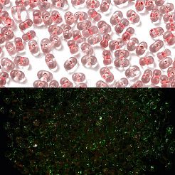 蓄光ガラスシードビーズ  暗闇で光る  ピーナッツ  トマト  2.5x4x2mm  穴：0.8mm  約250個/10g&nbsp;X1-SEED-A033-07M