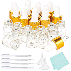 空のガラスドロッパーボトル  エッセンシャルオイル用アロマセラピーラボ用化学薬品  使い捨てプラスチック移送ピペットとミニ透明プラスチック漏斗ホッパー付き  透明  38x16mm&nbsp;MRMJ-BC0002-04