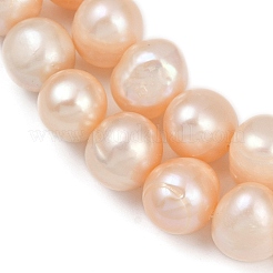 天然養殖淡水パールビーズ連売り  ポテト  グレード3a+  桃パフ  9~10mm  穴：0.7mm  約39~46個/連  13.98~15.43''（33.5~39.2センチメートル）&nbsp;PEAR-I007-07Z-04B