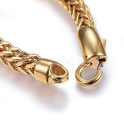 304ステンレススチールチェーンブレスレット  バヨネット留め金付き  ゴールドカラー  8-5/8インチ（22cm）  7.5x7.5mm&nbsp;BJEW-L631-38G