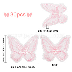 手作りオーガンジー織りコスチュームアクセサリー30個  蝶  ピンク  53~57x56~63x2~3mm&nbsp;DIY-GF0005-35C