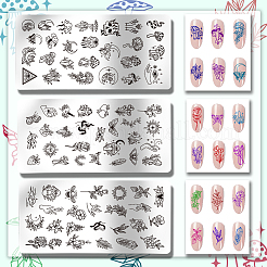 ステンレス鋼の DIY ネイルアート テンプレート  テンプレートツール  長方形  混合図形  12x6cm  3個/セット&nbsp;MRMJ-WH0092-056