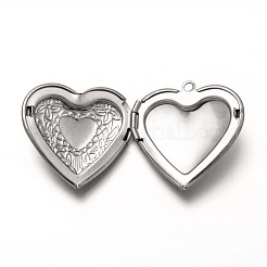 変色しない316ステンレススチールのロケットペンダント  ネックレスのためのフォトフレームのチャーム  ハート  ステンレス鋼色  29x28.5x7mm  穴：2mm  内径：20x21mm&nbsp;STAS-P268-01B-P