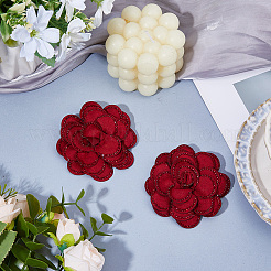 2個の花柄ポリエステル靴バックルクリップ  樹脂ラインストーン付き  暗赤色  80x78x12~30.5mm&nbsp;DIY-FH0010-56C