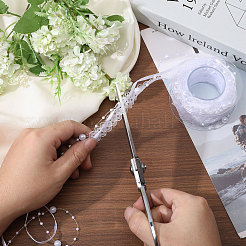 ポリエステルフラワーレースリボン  ウェディングドレスの装飾用の模造真珠の花飾り  ホワイト  5/8インチ（15mm）  約5.00ヤード（4.57m）/ロール&nbsp;OCOR-WH0097-21
