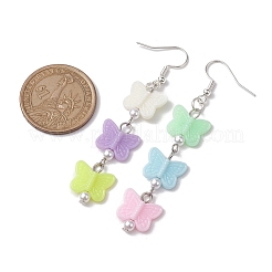 アクリルダングルピアス  304ステンレススチールピアスフック付き  蝶  ステンレス鋼色  70x14mm&nbsp;EJEW-JE05751-02