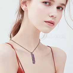 1Pc Natural Amethyst Bullet Macrame Pouch Pendant Alloy Chain Necklaces&nbsp;NJEW-PA0001-01B