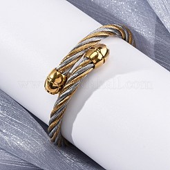 女性用304ステンレススチールトルクバングル  イオンプレーティング（ip）  ゴールデン·ステンレス鋼色  3/4インチ（1.75cm）  内径：2-1/8x2-1/4インチ（5.5x5.55cm）&nbsp;BJEW-P310-25GP02