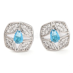 Brass Pave Cubic Zirconia Square Stud Earrings for Women&nbsp;EJEW-I304-27P