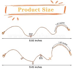 2Pcs 2 Style Flat Round Cubic Zirconia Charm Anklet with Cross&nbsp;JA195A