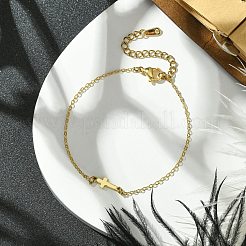 クロス真鍮リンクブレスレット  女性用アズキチェーンブレスレット  ゴールドカラー  7-1/4インチ（18.3cm）&nbsp;BJEW-JB10588