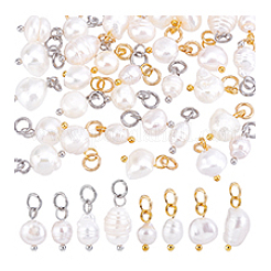 32個 8スタイル 天然真珠ナゲットペンダント  真鍮丸カン付き  プラチナ·ゴールデン  13~18mm  4個/カラー&nbsp;PALLOY-PH01723