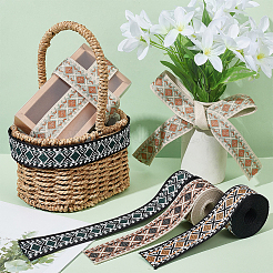 8 yards 4 styles Flat Embroidery Flower & Rhombus Polyester Ribbons&nbsp;OCOR-WR0001-16
