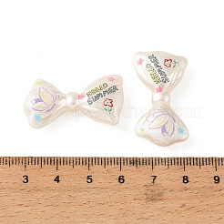 印刷された不透明なアクリルビーズ  テクスチャー  蝶のちょう結び  17.5x31.5x8mm  穴：2mm&nbsp;OACR-B054-01T