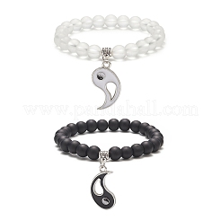 2Pcs 2 Color Glass Round Beaded Stretch Bracelets&nbsp;BJEW-JB09092-01