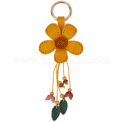 革と合金のキーホルダー  花  オレンジ  170x70mm&nbsp;HJEW-WH20022-04B-12