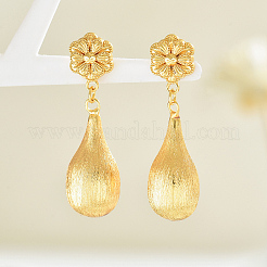 Elegant Brass Teardrop with Flower Dangle Stud Earrings&nbsp;XB1287